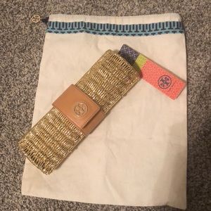 Tory Burch Chunky Straw Gold Clutch